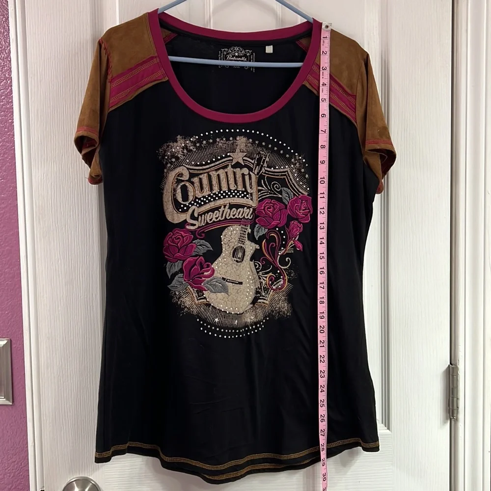 Country Sweetheart Black Short Sleeve Tee with Pink Accents - Picture 8 of 8